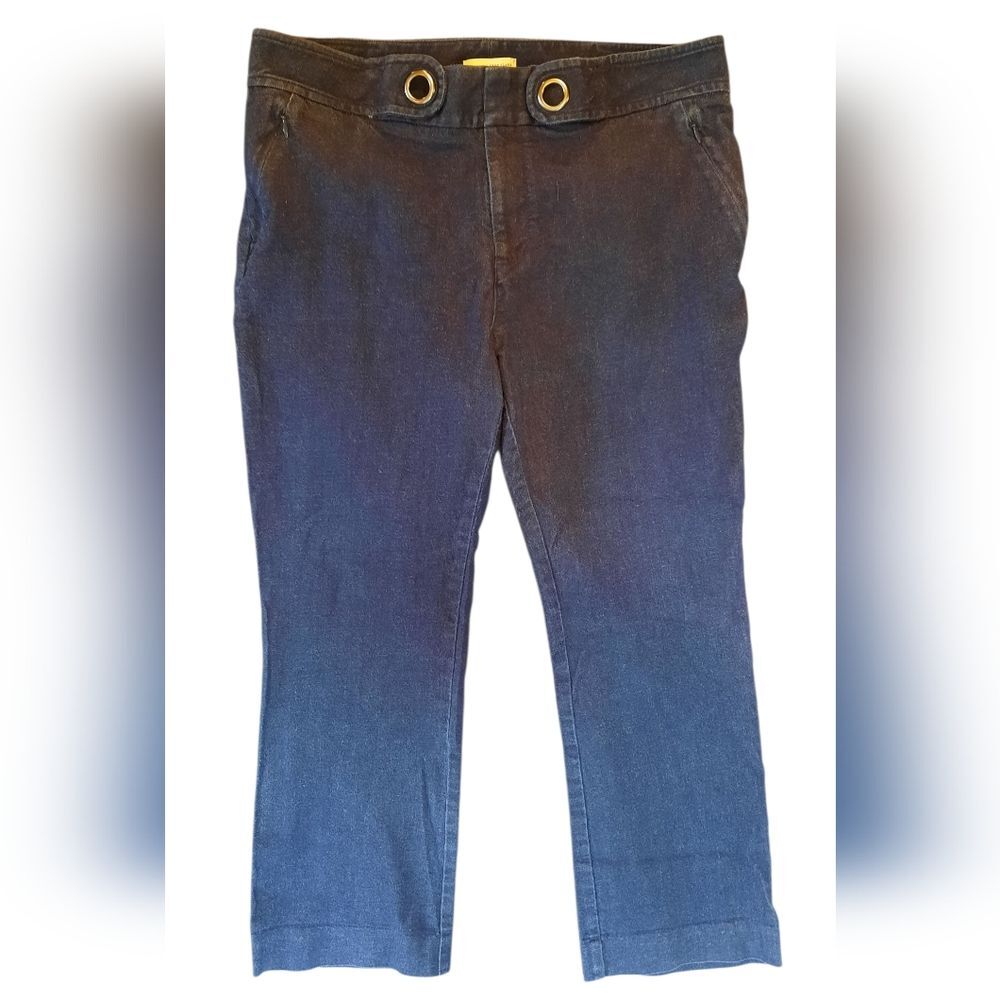 Anthropologie Jeans Womans 12 Dark Blue Denim Essential Crop Flare Casual